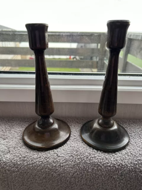 Vintage Candlesticks  Wooden Turned Wood Pair Mid Century Traditional 18 Cm