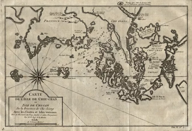 Cina Ningbo Originale Incisione Cartina Geografica Bellin 1748