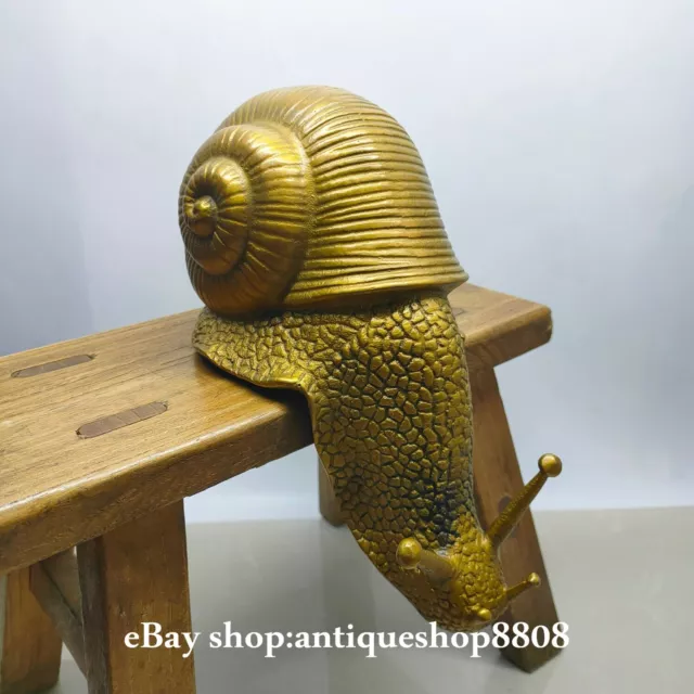 Old China Folk Bronze Copper Fengshui Snail Animal Wealth Auspicious Statue 3