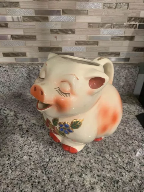 Vintage Shawnee Smiley Pig Pitcher Large with Gold Trim 1940's - 1950's