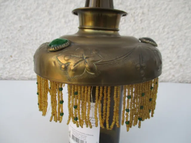 Ancien Abat-jour en laiton et perles lampe à pétrole Parisienne