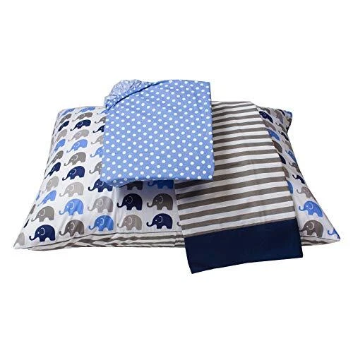 - Elephants 3 Pc Toddler Bedding Set (Blue/Grey)