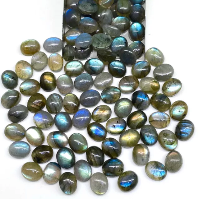 50 Pcs Natural Labradorite 11x9mm Oval Flashy Cabochon Gemstones Wholesale Lot