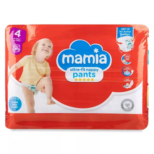 Mamia Ultra-fit Nappy Pants 40 Pack / Size 4, 8-15kg / 18-33lbs, 360 Fit