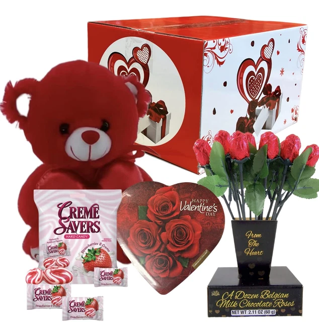 JUEGO DE CESTA DE REGALO DE SAN VALENTÍN |10" Peluche Oso de Peluche (Blanco o Rojo), Docena de Mi belgas