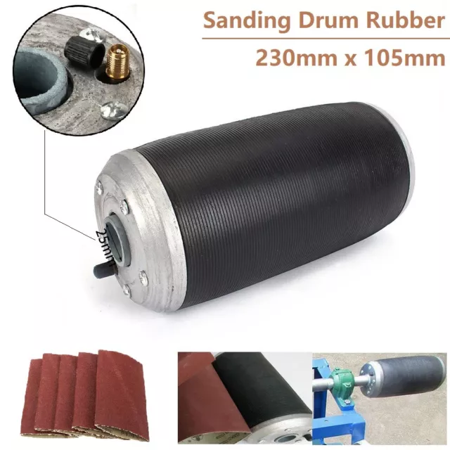 4" x 9" Aluminum Pneumatic Sanding Drum Rubber Sleeve Tube w/ Sandpaper 1" Bore