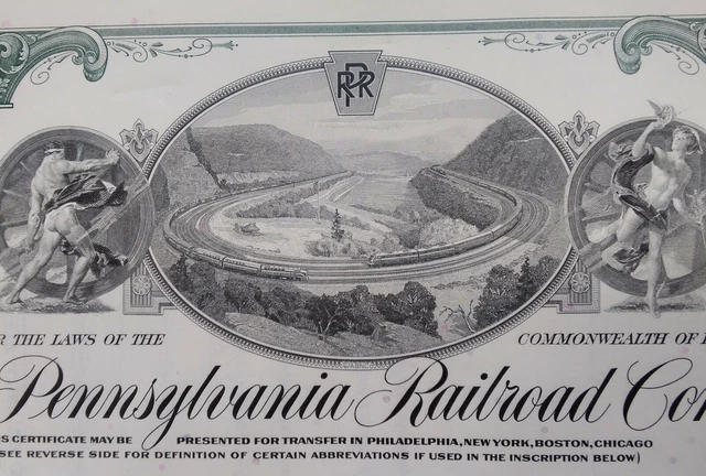 Pennsylvania Railroad STOCK CERTIFICATE Vtg 1963 Horseshoe Wall Hanger Opp t32