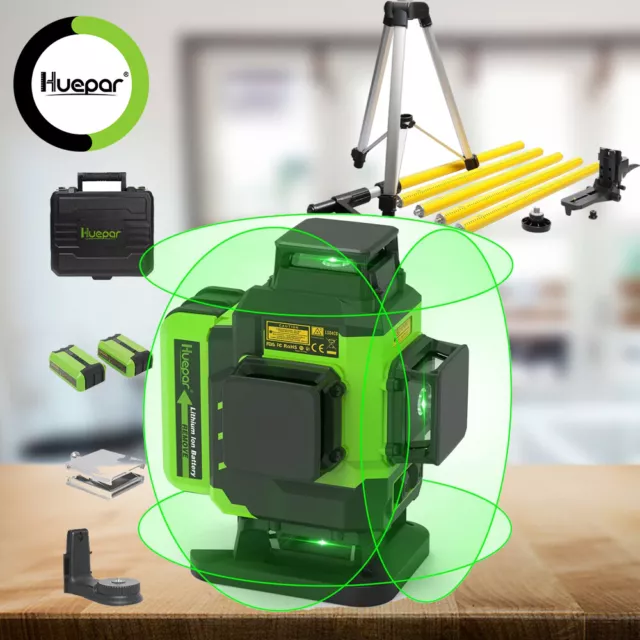 Laser Level Self-Leveling 16 Lines Green + 2 Li-ion Batteries +3.6m Level Tripod