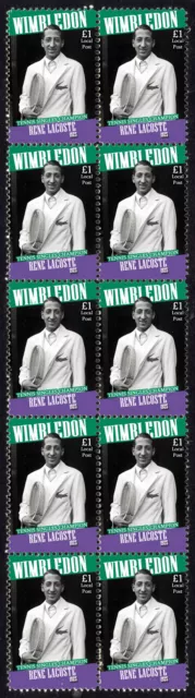 Rene Lacoste 1925 Mens Wimbledon Tennis Champion Strip Of 10 Mint Stamps