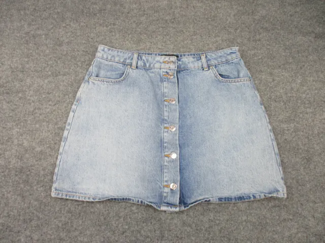 Asos Designs Skirt Womens Size 12 Tall Blue Denim Jean Pockets Button