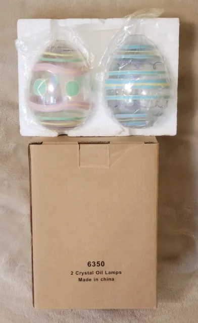 Brand New Princess House Set of 2 Crystal Easter Egg Oil Lamps #6350
