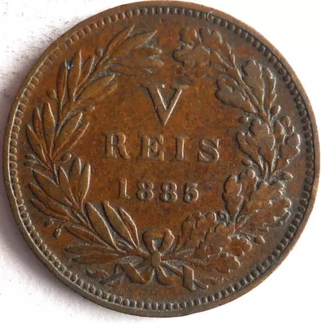 1885 PORTUGAL 5 REIS - Excellent Coin - FREE SHIP - Premium Bin 10