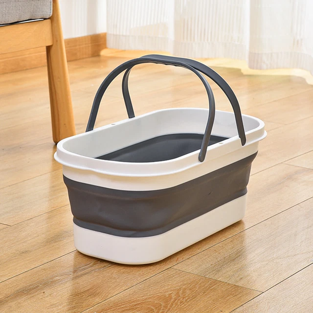 Car Wash Bucket with Wheel Collapsible Bucket for Fishing Camping (Grey)