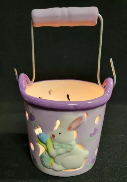 Satt's Lavender Bunny Rabbit Bucket w Handle Easter Spring Votive Candle Holder