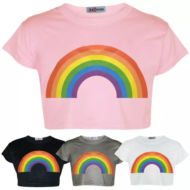 Girls Top Kids Tops Rainbow Print Stylish Fahsion Trendy T Shirt Crop Top 5-13 Y
