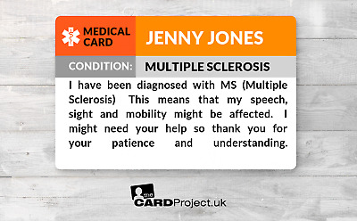 Tarjeta de identificación médica de concienciación sobre esclerosis múltiple (MS)