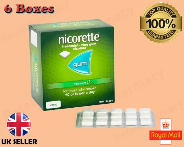 Chewing Gum Nicorette Menthe Fraîche 2mg 210 6 Lot Expiry-Fast Envoi Expire
