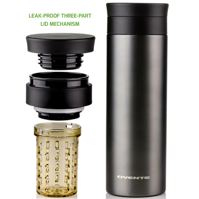 Ovente Vacuum Insulated Mug 16 Ounce Tumbler with Tea Infuser Gunmetal MSA16G