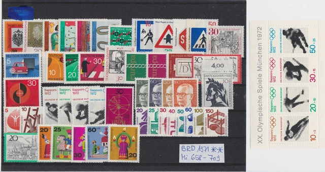 BRD BUND Jahrgang 1971 Lot aus Mi.Nr. 658/709 postfrisch