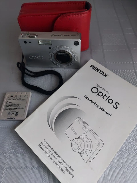 Pentax Optio S 3.2MP Compact Digital Zoom Camera+ Charger+Case-Silver -Working