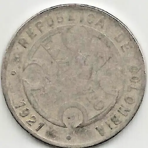 Columbia Lazareto Leper Colony 5 Centavos 1921 Coin