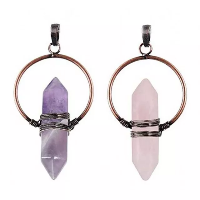 Natural Healing Crystal Quartz Amethyst Opal Hexagon Chakra Reiki Stone Pendant