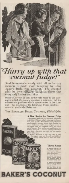 1922 Baker's Coconut Home Made Fudge Recipe Franklin Baker Co Philadelphia Ad