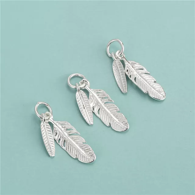 925 Sterling Silver Feather Charm Small Pendant For Bracelet Necklace, 4 pieces