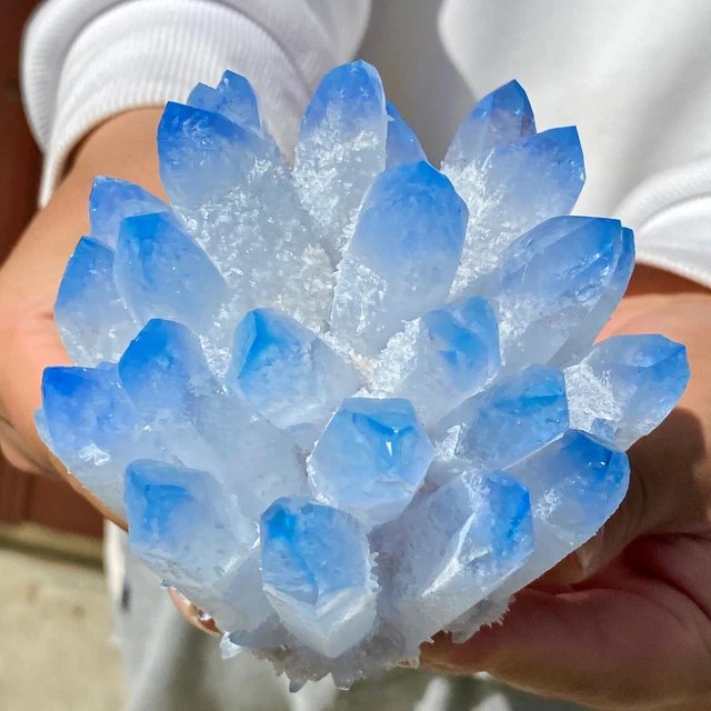 1.45LB New Find sky blue Phantom Quartz Crystal Cluster Mineral Specimen Healing