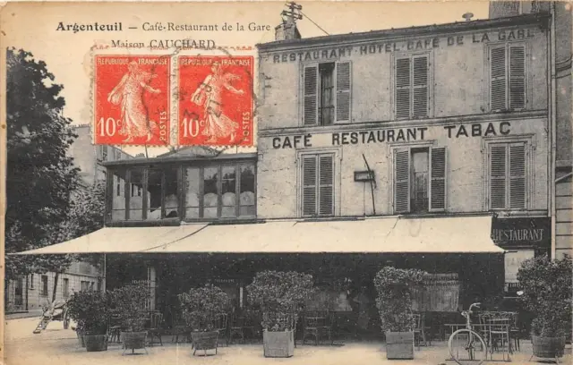 Cpa 95 Argenteuil Cafe Restaurant De La Gare Maison Cauchard