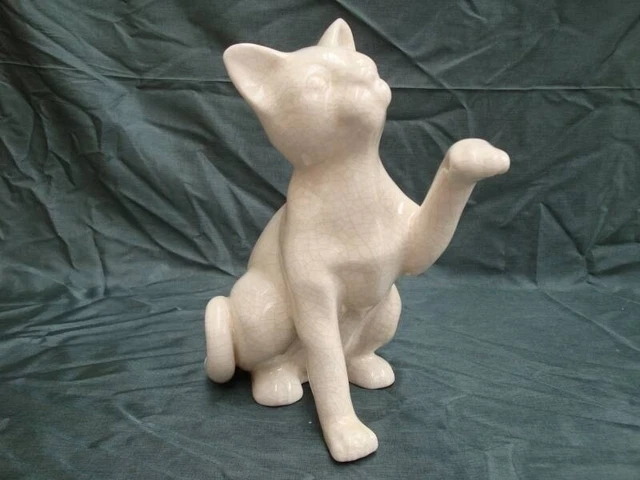 Estatua Gato Fauna Art Deco Estilo Art Nouveau Estilo Porcelana Agrietado
