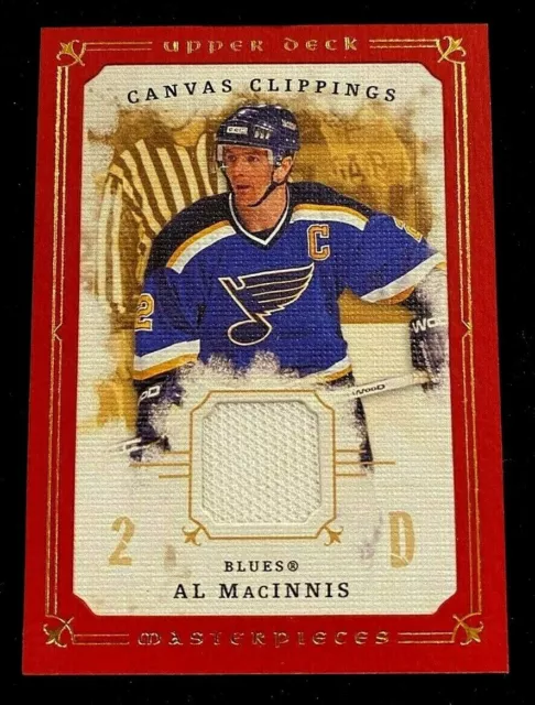 2008-09 UD Masterpieces AL MacINNIS Canvas Clippings GAME-USED JERSEY 05/10 !!!