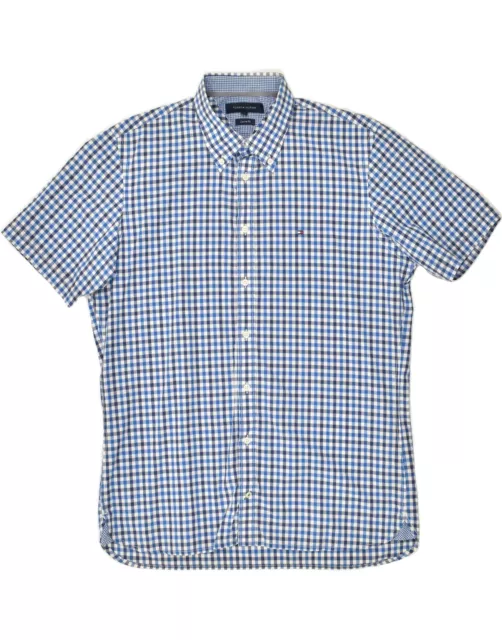 Camicia da uomo TOMMY HILFIGER manica corta adattabile su misura grande a scacchi blu cotone BD18