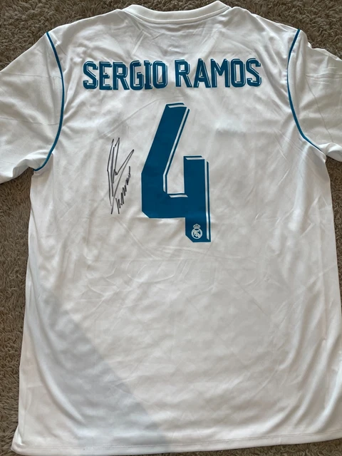 SERGIO RAMOS HAND Signed #4 RETRO Real Madrid Shirt   Official COA RARE ...
