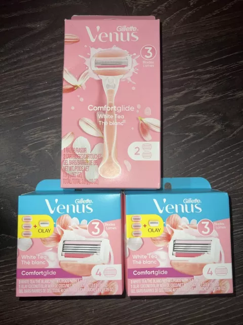 Gillette Venus ComfortGlide White Tea Razor Handle +2 Refills & (2) 4PK Refill