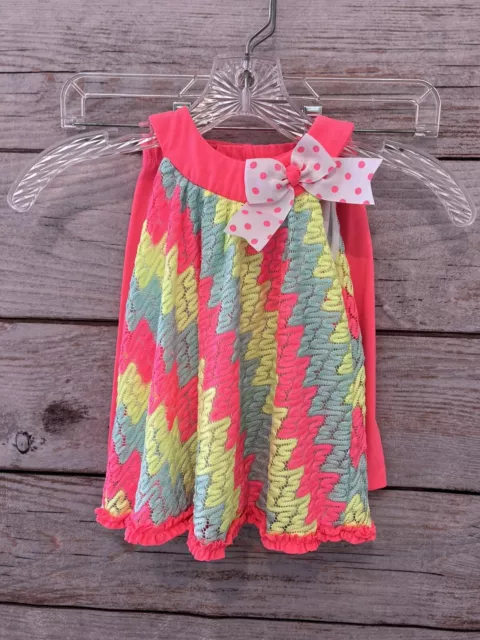 Rare, Too (2 Piece Set) Bright Pink, Yellow, Blue Top & Leggings Baby Girl 24M