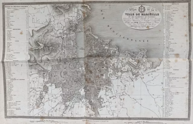 1836 Plan De La Ville De Marseille Faubourg Et Bastides Par Vicq