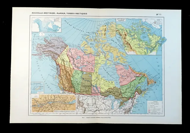 Dominion of Canada Map Alaska Arctic Territories Quebec FRENCH Antique 1888