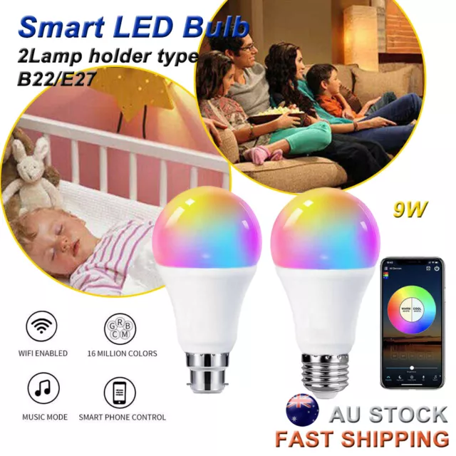 B22 E27 WiFi Smart LED Light Bulb RGB Globe Color Lamp 9W For Alexa Google Home
