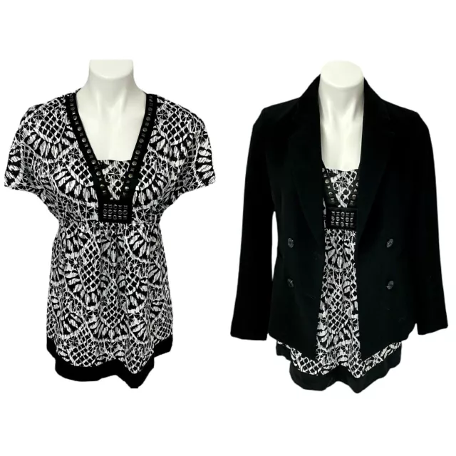 Style & Co Top Blazer Lot Women Size 4 Studded Black Double Breasted Work Office