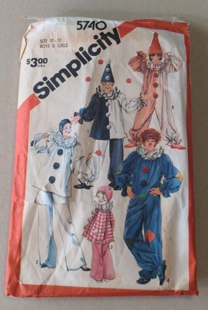 Simplicity 5740 Vintage 70's Boy's & Girl's Clown Costume & Hat Pattern 10-12