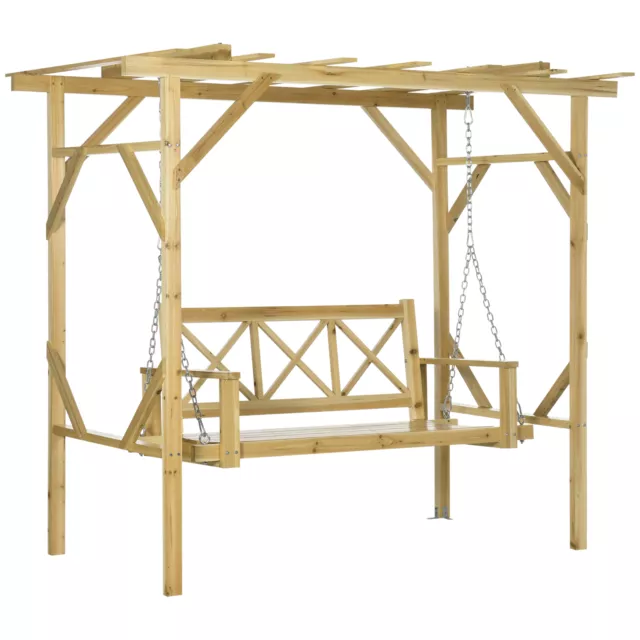 Hollywoodschaukel mit Pergola, 2-Sitzer Gartenschaukel, Massivholz, Natur