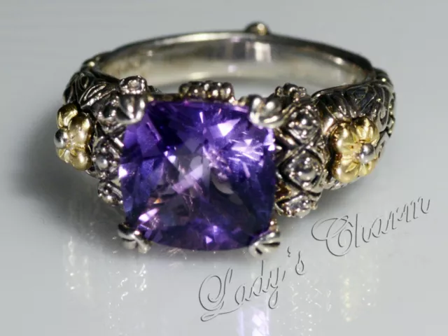 🦋Barbara Bixby Classic Amethyst Sterling Silver 18k Gold Ring Size 6.5