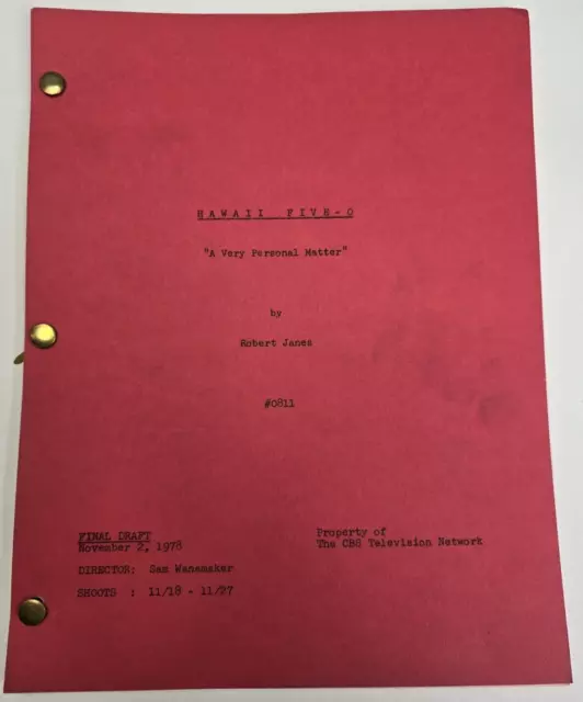 HAWAII FIVE-O / Robert Janes 1978 TV Script, Jack Lord "A Very Personal Matter"