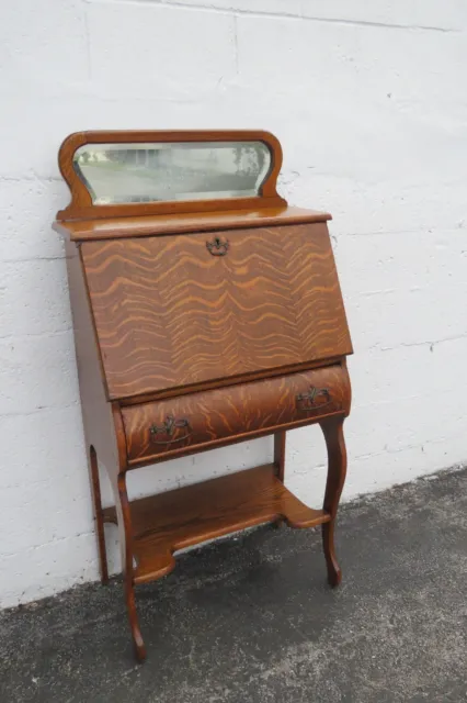 Baker and CO Early 1900s Tiger Oak Secretary Desk with Mirror 3960