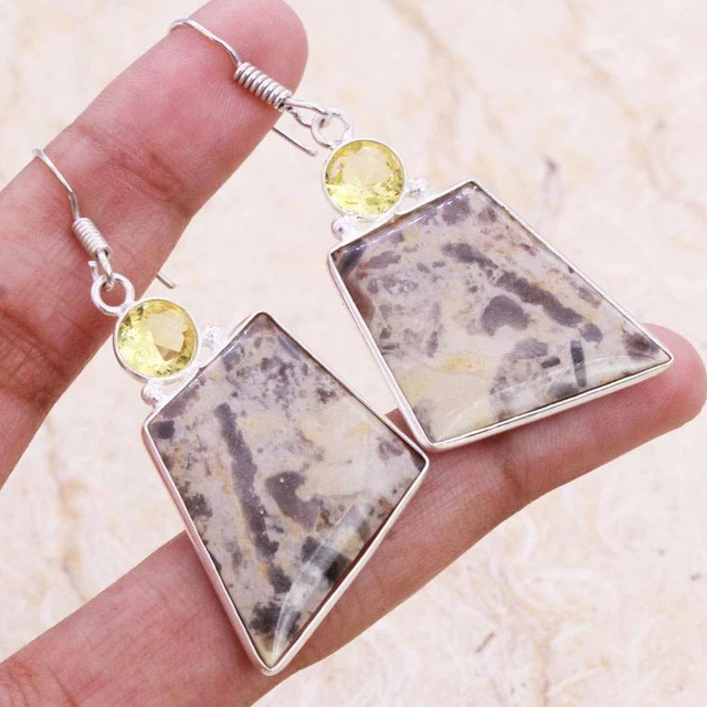 Stunning Picasso Jasper 925 Silver Plated Handmade Earrings of 1.8" Ethnic Gift