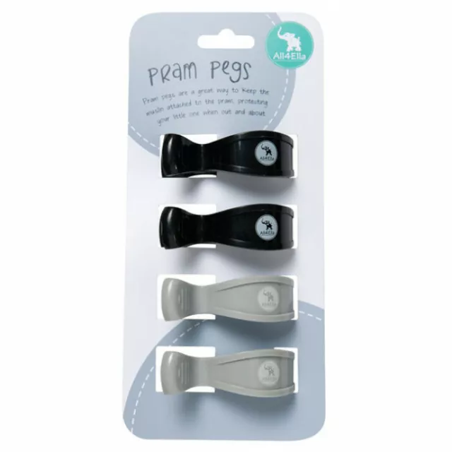 All4Ella Pram Pegs Grey (2) and Black (2)