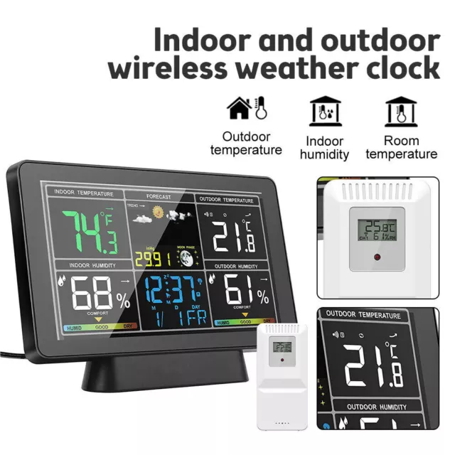 LCD Wireless Wetterstation Uhr Indoor Outdoor Digital Thermometer Hygrometer DE