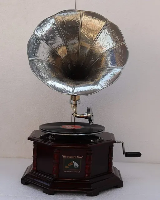 Réplica de reproductor de gramófono HMV cuerda funcional gramófono de trabajo reproducción de discos