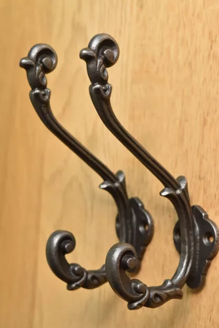 Pair of ornate vine antique style cast iron coat hook double coathook O1